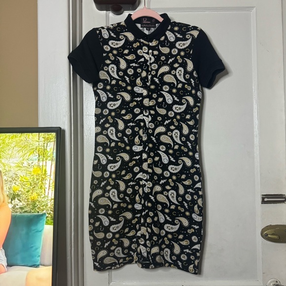 Worn once designer Fred Perry Amy Winehouse Foundation black paisley size UK 8 - Picture 1 of 4